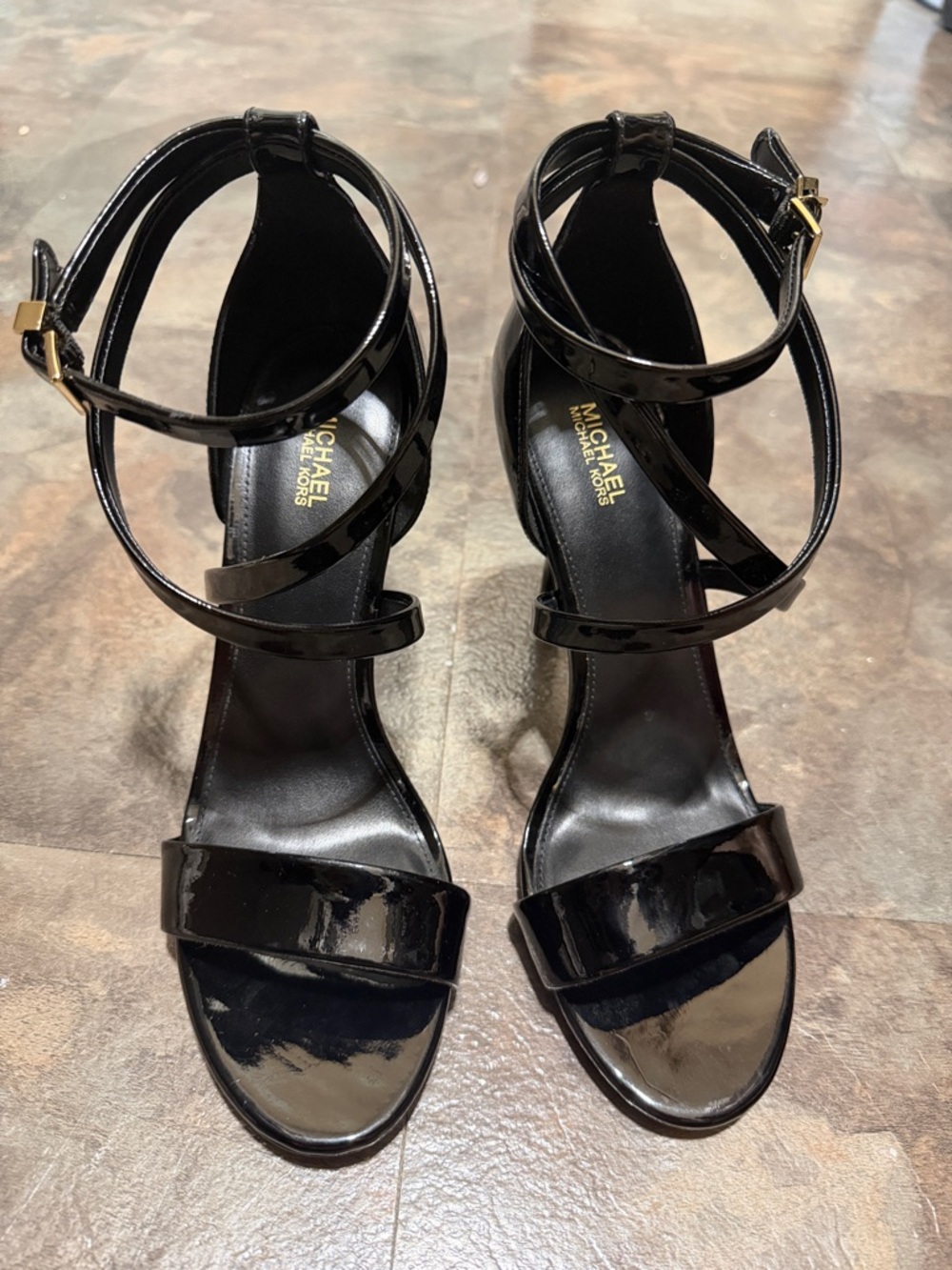 Michael Kors Black Patent Crisscross Ankle Strap Heels